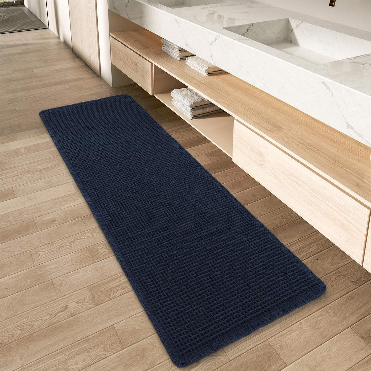 Upgraded Waffle Bath Mat Ultra Absorbent Non Slip Bathroom Mat, 17" x 24"