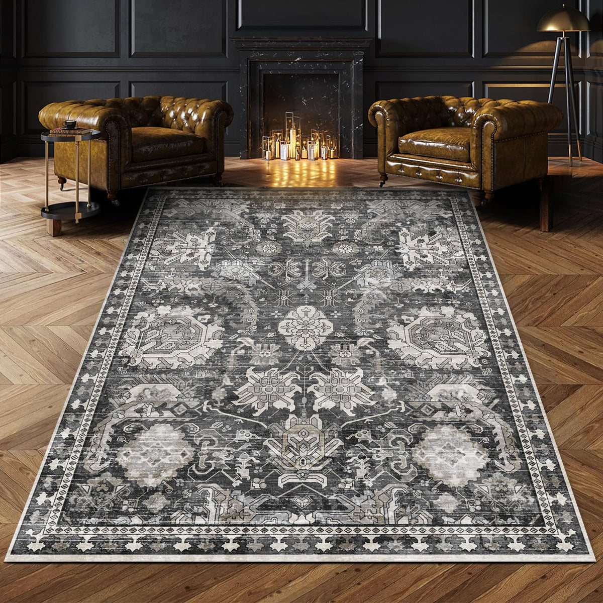 RUGSURE Washable Area Rugs - Perfect for Living Room, Bedroom, Kids Room, Nursery - Stain & Water Resistant Non-Slip, Pet & Child Friendly, Vintage Tribal Area Rugs (Green, 3' x 5 ')