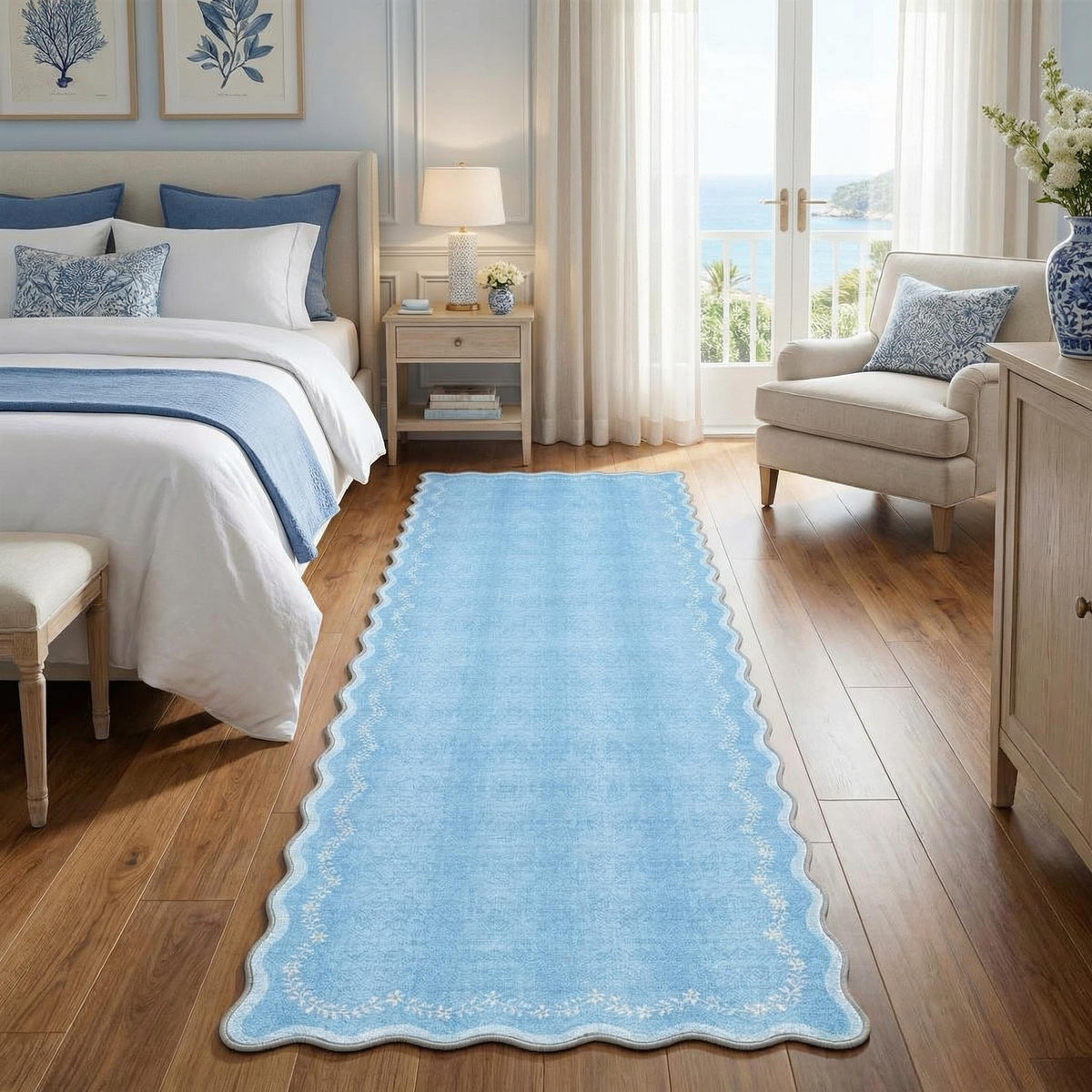 GarveeHome 3x5 Scalloped Washable Area Rug Non Slip Bedroom Entryway Rug