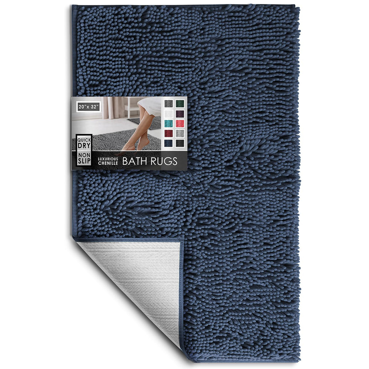 Hearth & Harbor Bathroom Rugs, Chenille Bath Mat - Machine Washable Bath Mats for Bathroom Non-Slip Backing Rubber, Quick Dry Bathroom Mat, 17 x 24 + 20 x 32 - Hunter Green