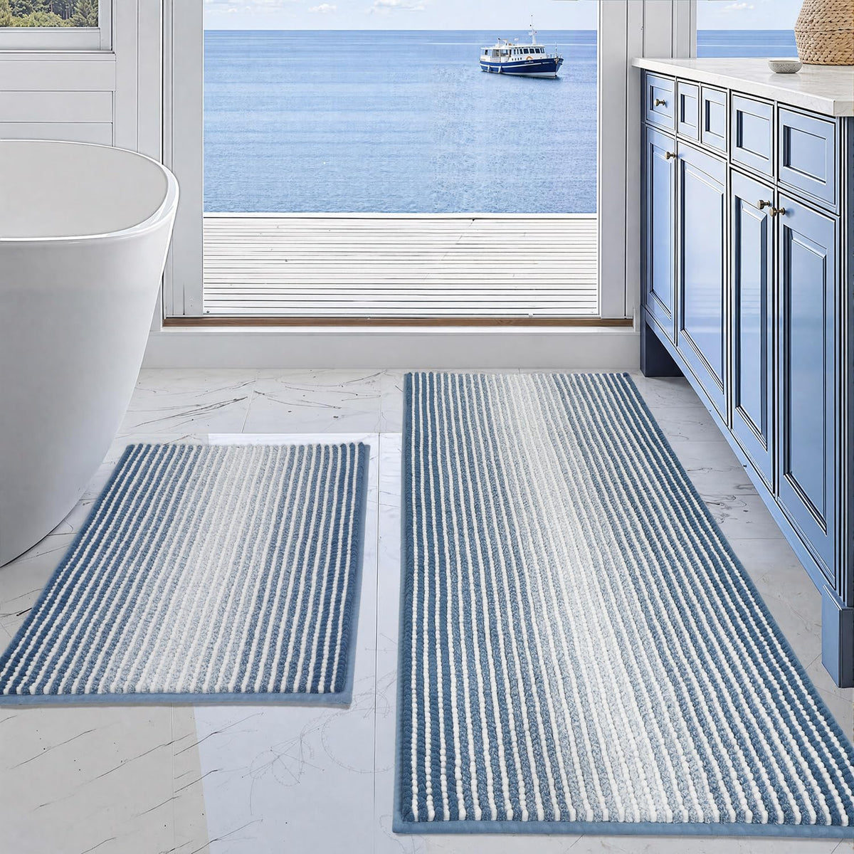 BSICPRO Bathroom Rugs Sets 2 Piece, Non Slip Boho Bath Mats, Beige