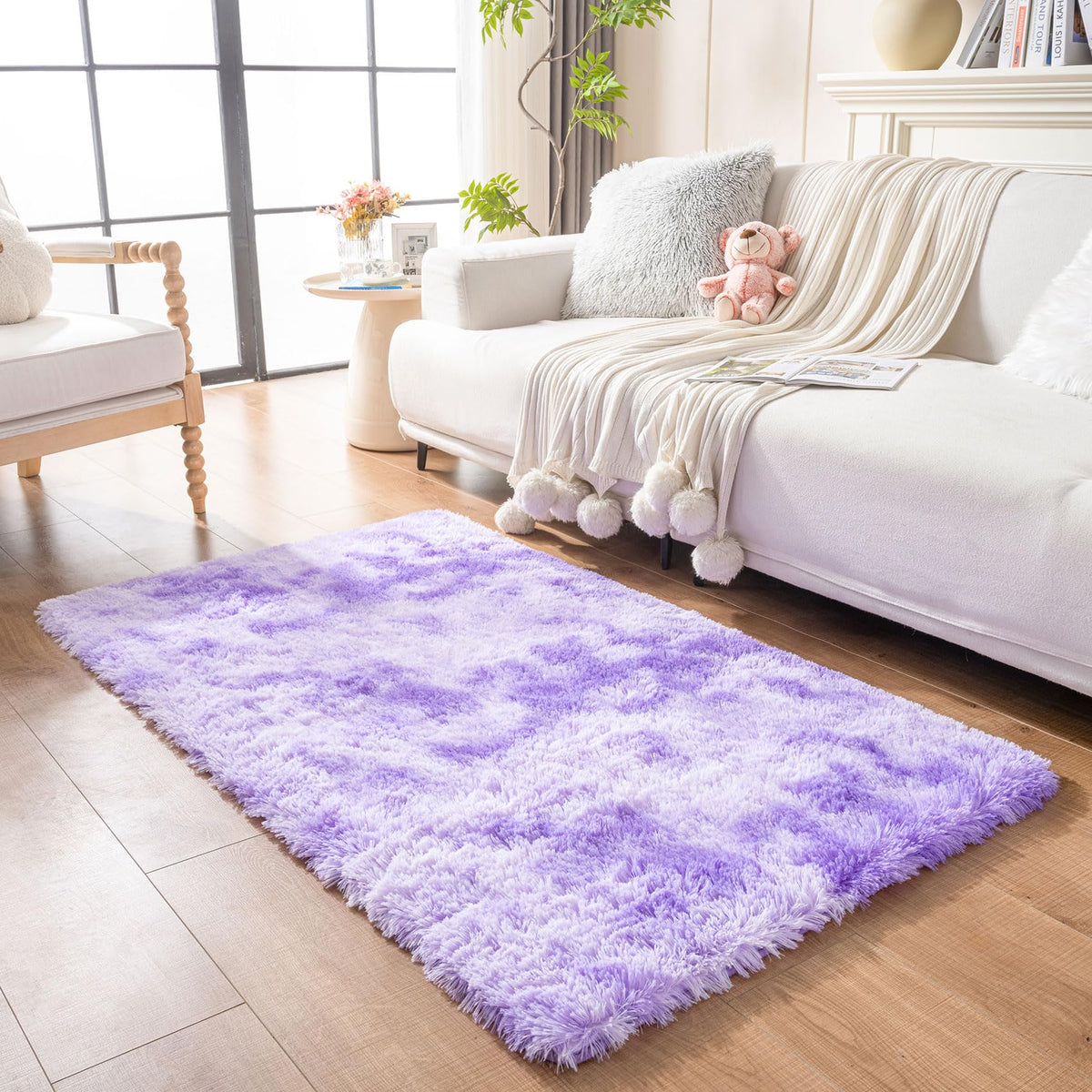 duduta Navy Blue Fluffy Plush Runner Rugs 2x6 ft Tie Dye Rectangle Shag Rug