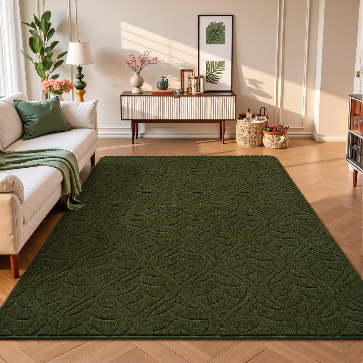 Grey Fluffy Area Rug for Bedroom, 3x5 Geometric Shag Rugs