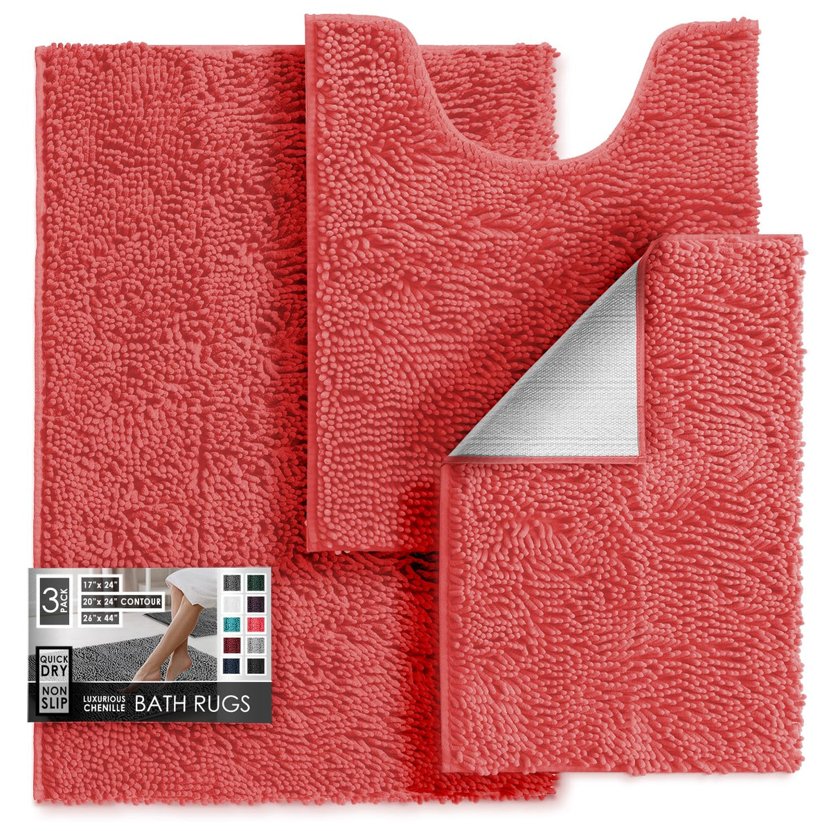 Hearth & Harbor Bathroom Rugs, Chenille Bath Mat - Machine Washable Bath Mats for Bathroom Non-Slip Backing Rubber, Quick Dry Bathroom Mat, 17 x 24 + 20 x 32 - Hunter Green