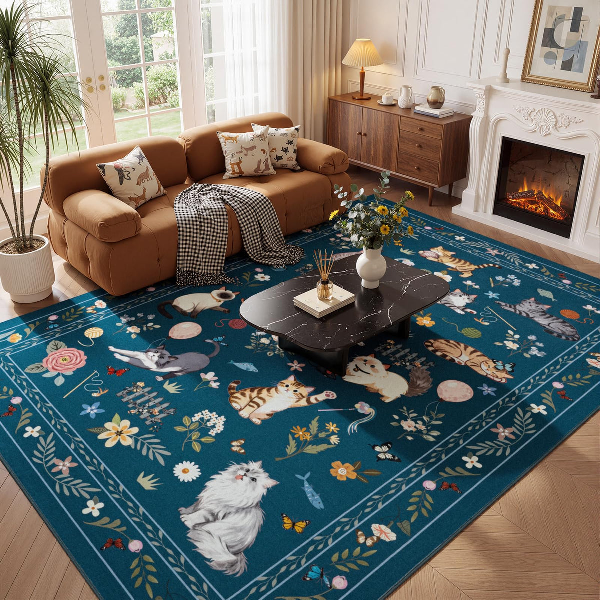 Unirea 2x3 Black Cute Cat Area Rug for Kitchen Entryway, Washable Door Mat