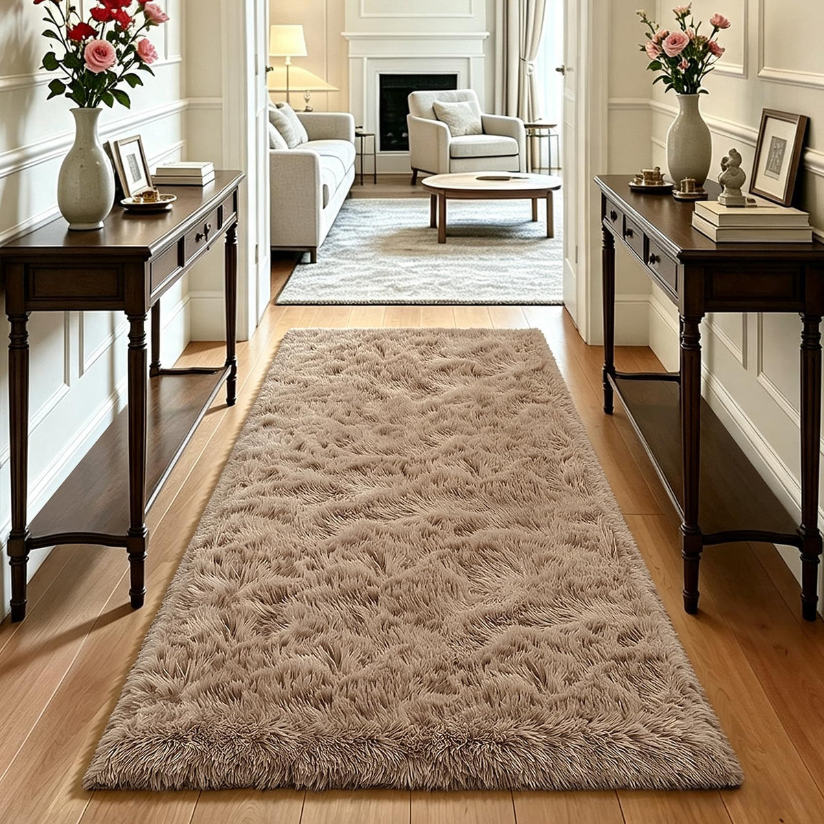 Beige 2x4 Area Rugs for Bedroom, Fluffy Shag Rug Small Rug Bedside Carpet
