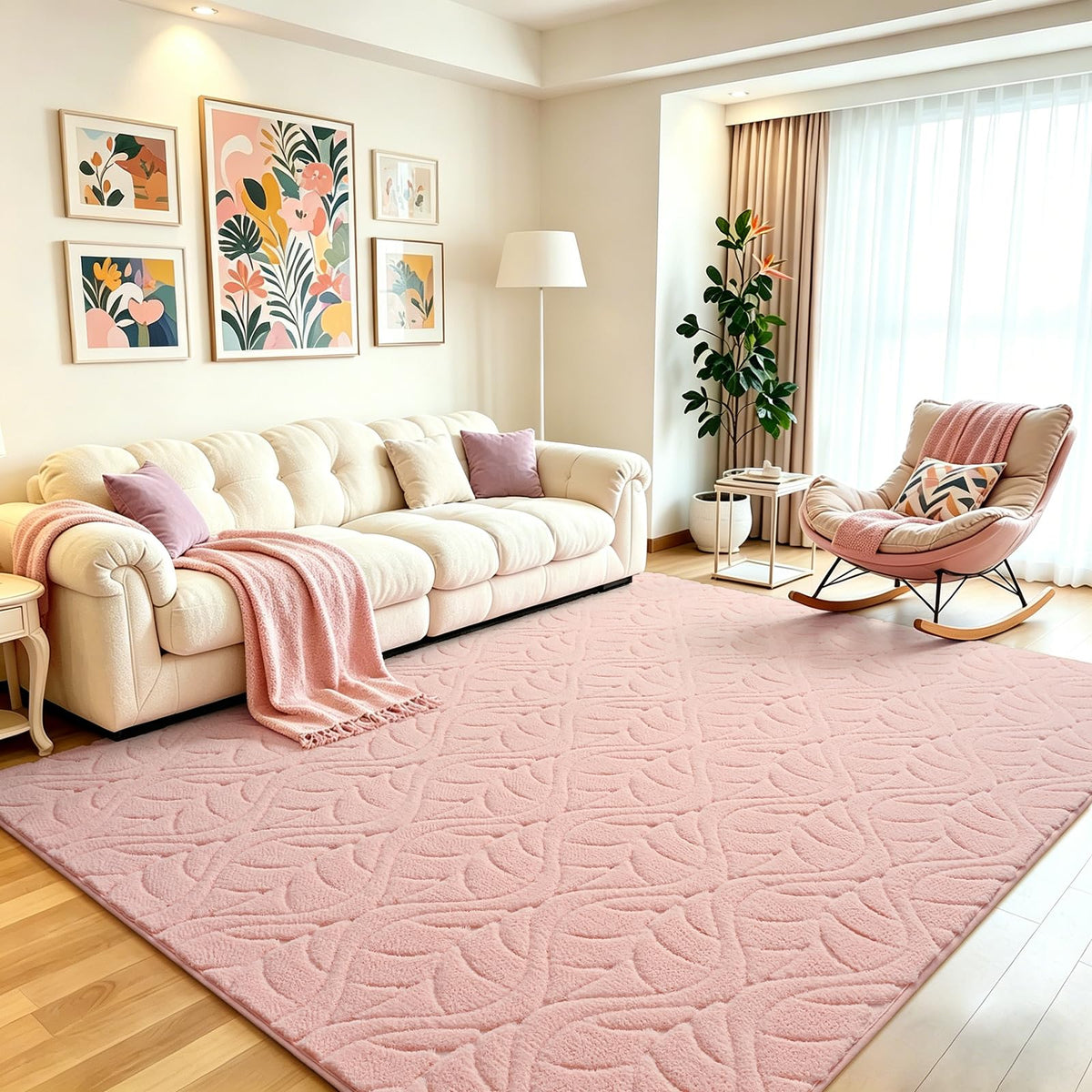 Grey Fluffy Area Rug for Bedroom, 3x5 Geometric Shag Rugs