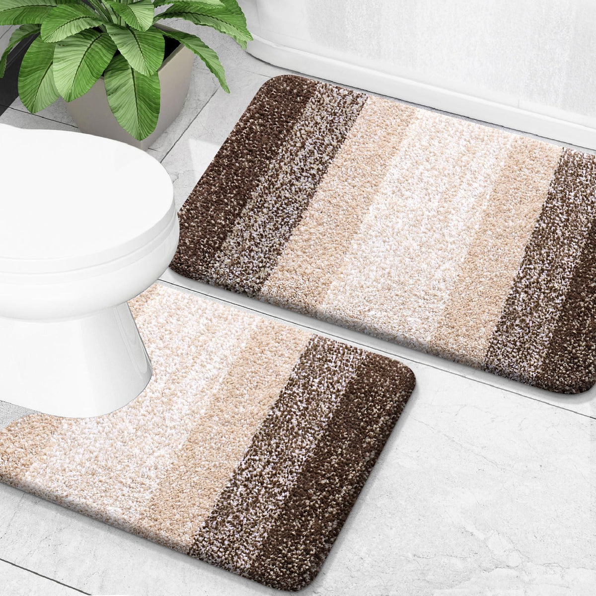 OLANLY Micorfiber Bathroom Rug Set 2 Piece, Soft Absorbent Bath Mats, Grey