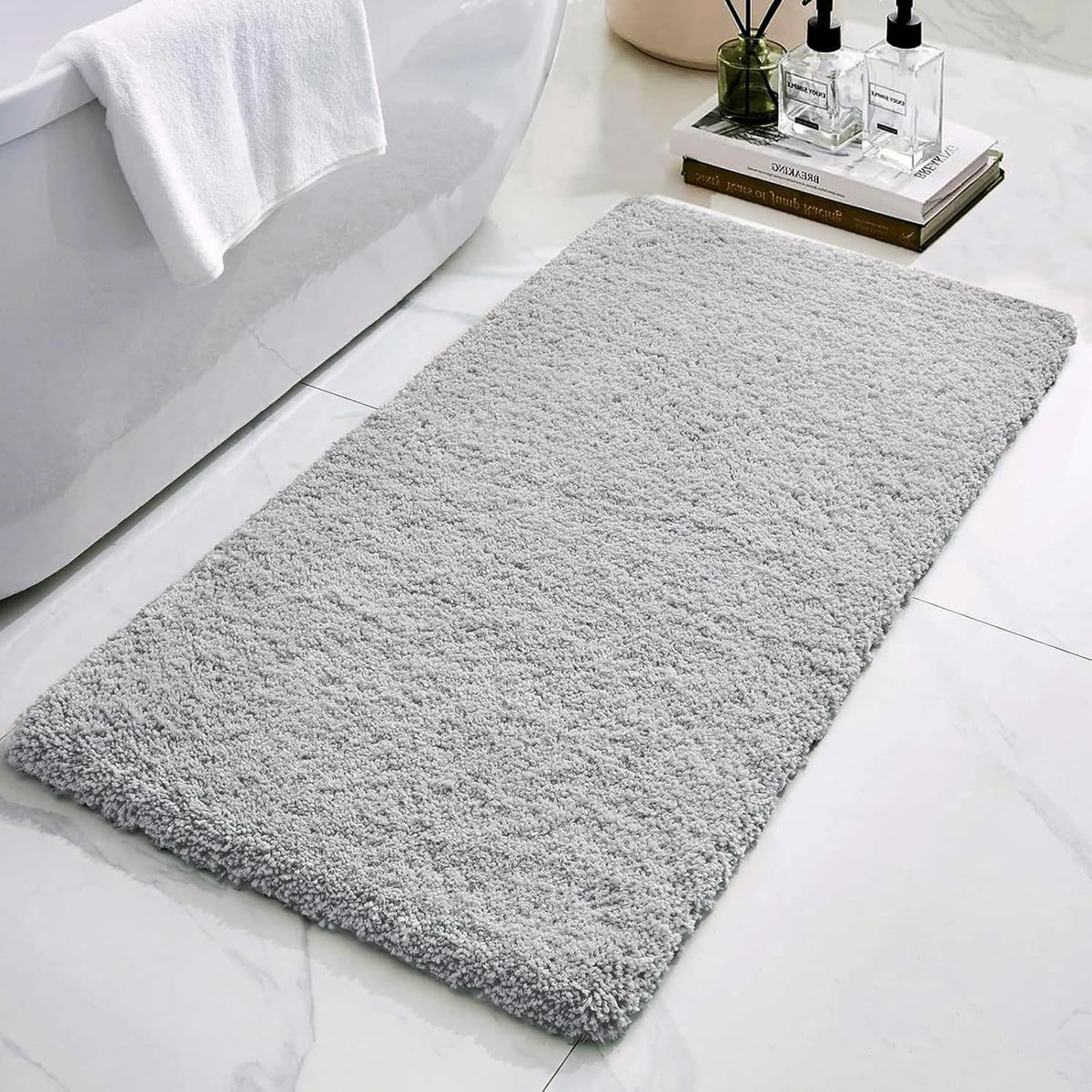 Microfiber Bathroom Rugs 24x17 Absorbent Soft Non Slip, Blue