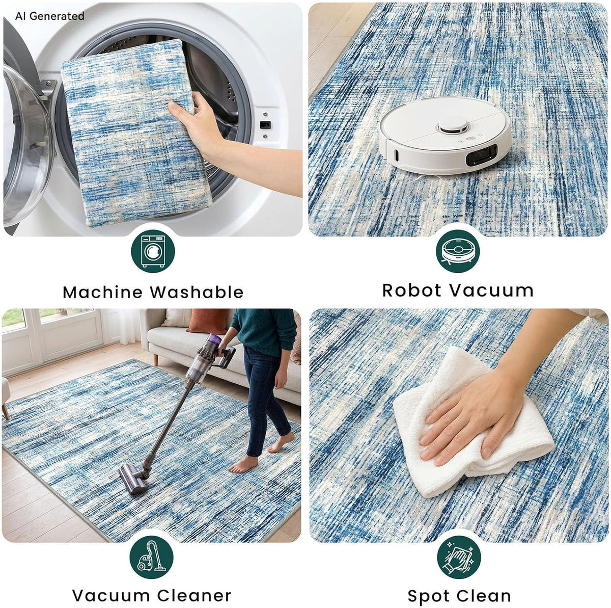 KOZYFLY Abstract Entryway Rug 2x3 Washable Door Mat Indoor Blue Beige