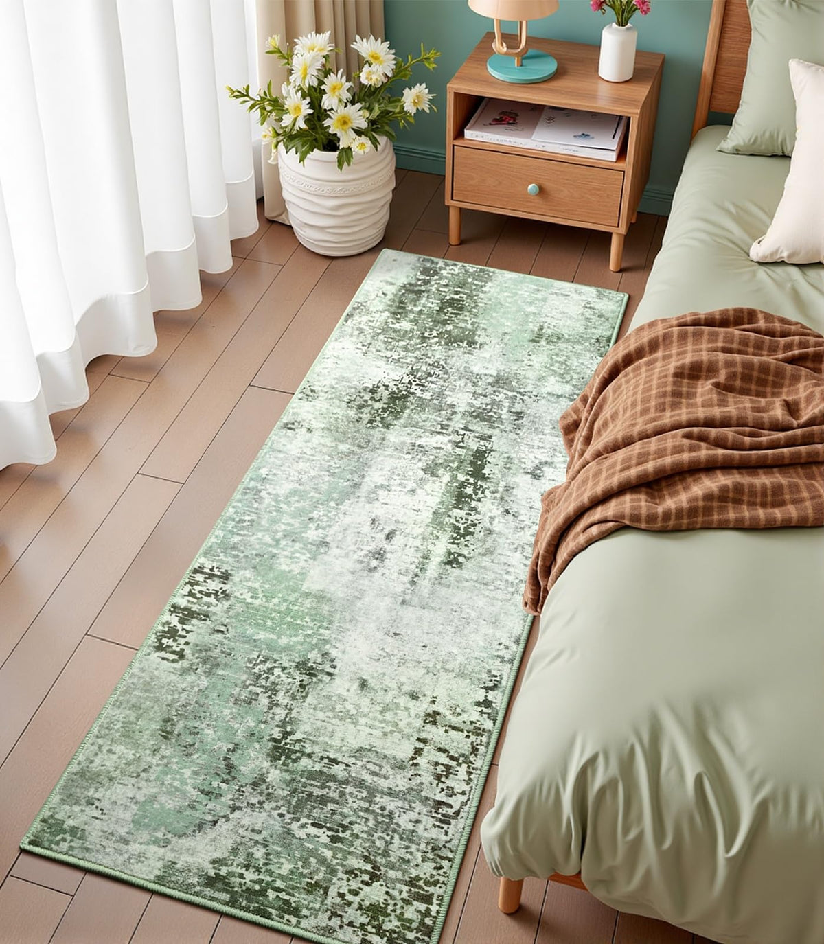 Pink Washable Runner Rug for Bedroom, Abstract Non-Slip Soft Entryway Rugs, Modern Low Pile Stain Resistant 2x6 Carpet for Entryway, Kitchen, Hallway, Bedside
