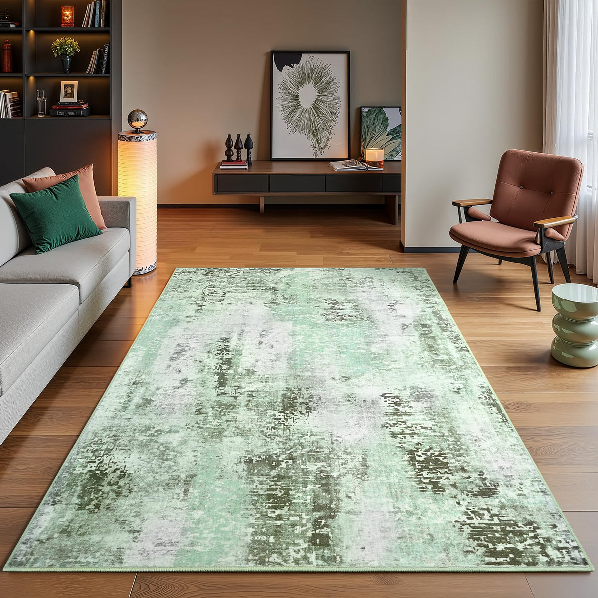 Pink Washable Runner Rug for Bedroom, Abstract Non-Slip Soft Entryway Rugs, Modern Low Pile Stain Resistant 2x6 Carpet for Entryway, Kitchen, Hallway, Bedside