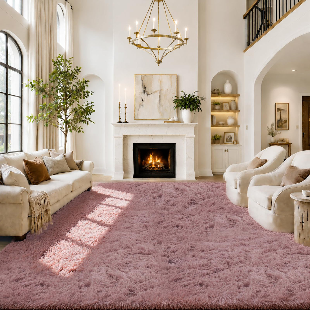 Small Shag Area Rug for Bedroom, 2x3 Cream Soft Plush Carpet