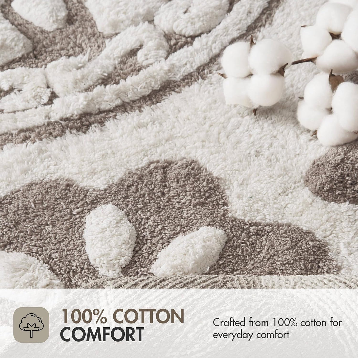 Madison Park Casablanca Tufted Cotton Bath Rug Non-Slip, 20 x 30, Taupe