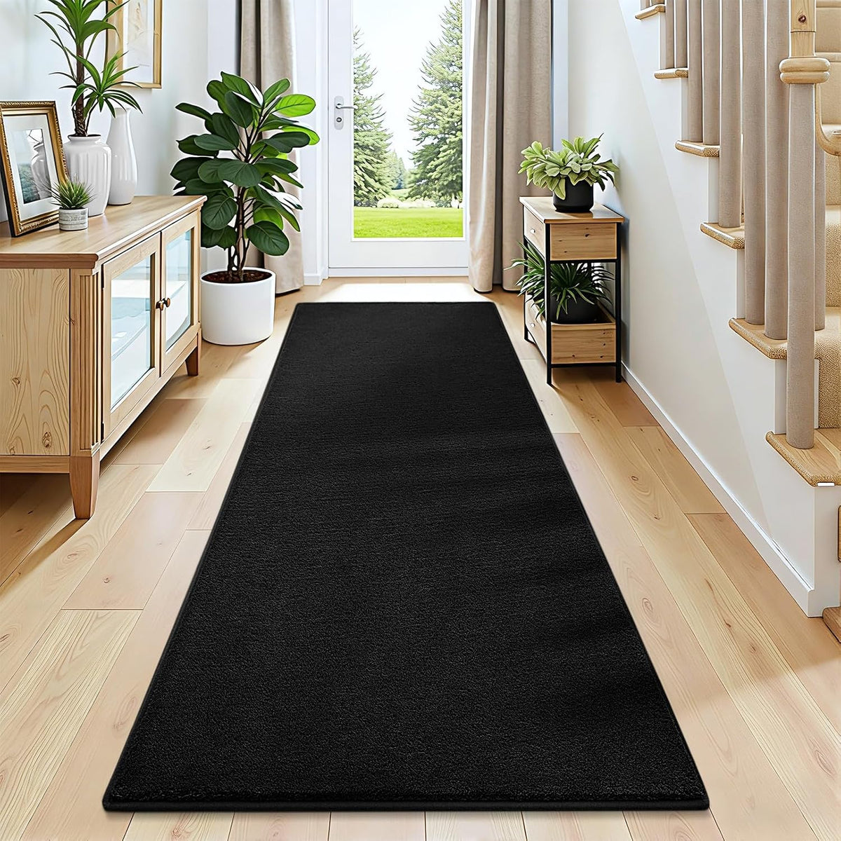Vasofe Black Hallway Runner Rug, 2x6 Non Slip Runners, Washable Bedroom Rug