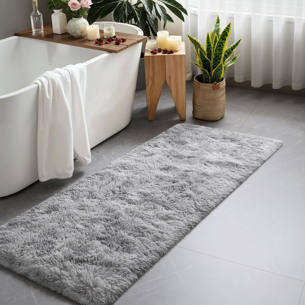 Deerhoo Runner Rugs 2x6 for Hallways Bedroom, Light Grey