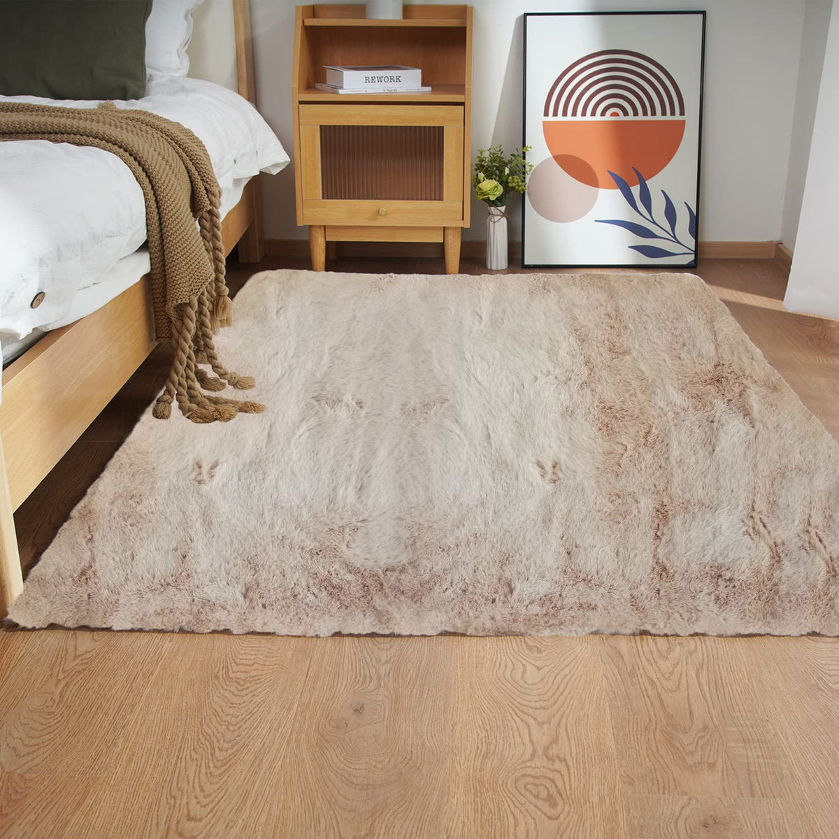 Ghouse Soft Faux Sheepskin Fur Rug 2x4 Black Fluffy Bedside Rugs Plush Rug Shag Nursery Carpet Area Rugs for Living Room Bedroom Playing Room Decor