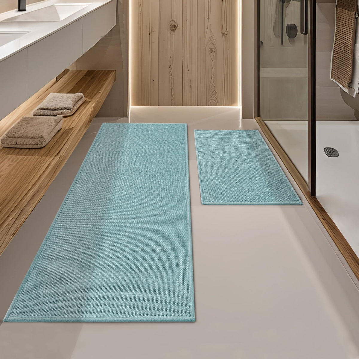 YIHOUSE Bathroom Rugs Thin Bath Mat Sets 2 Pieces Quick Dry,Beige