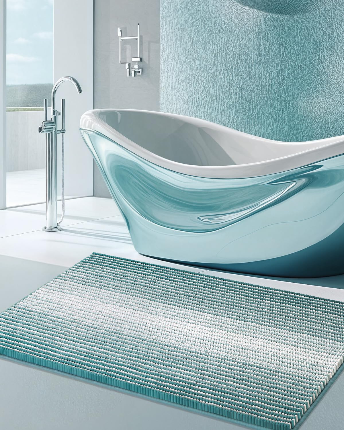 BSICPRO Bathroom Rugs Sets 2 Piece, Non Slip Striped Bath Mats, Sage