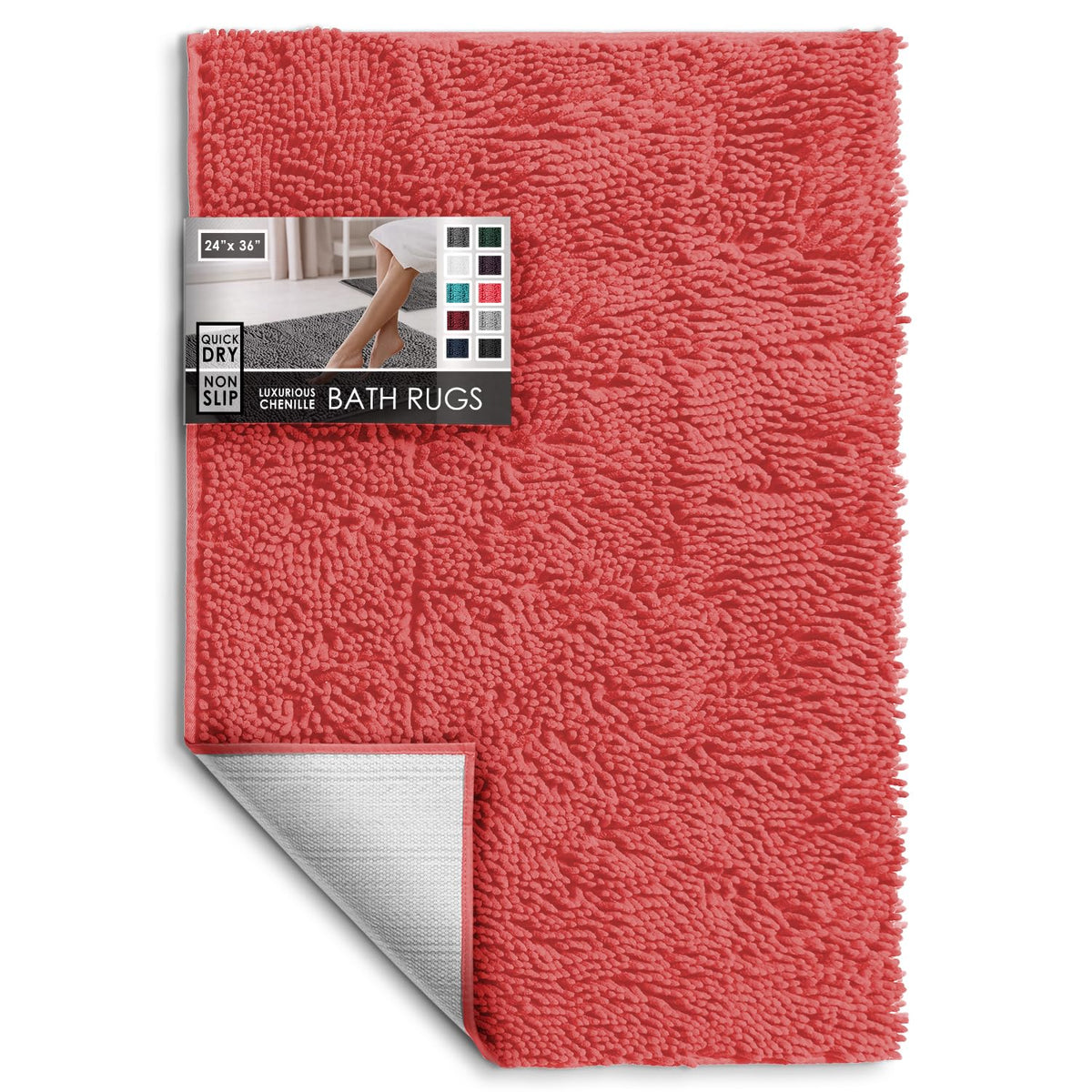 Hearth & Harbor Bathroom Rugs, Chenille Bath Mat - Machine Washable Bath Mats for Bathroom Non-Slip Backing Rubber, Quick Dry Bathroom Mat, 17 x 24 + 20 x 32 - Hunter Green