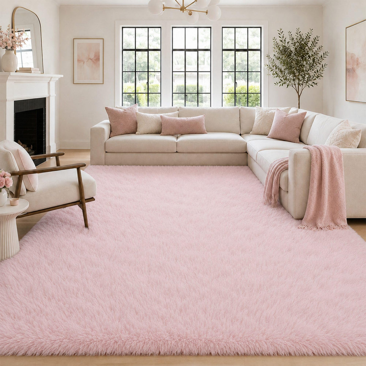 Baby Pink Fluffy Area Rug, Soft Washable, 2x5 Ft for Bedside