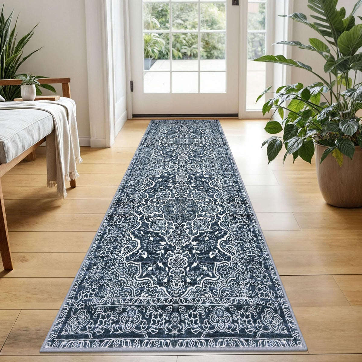 KUTA Entryway Rugs Indoor Washable Small Area Rug 2x3 Blue Entrance Carpet