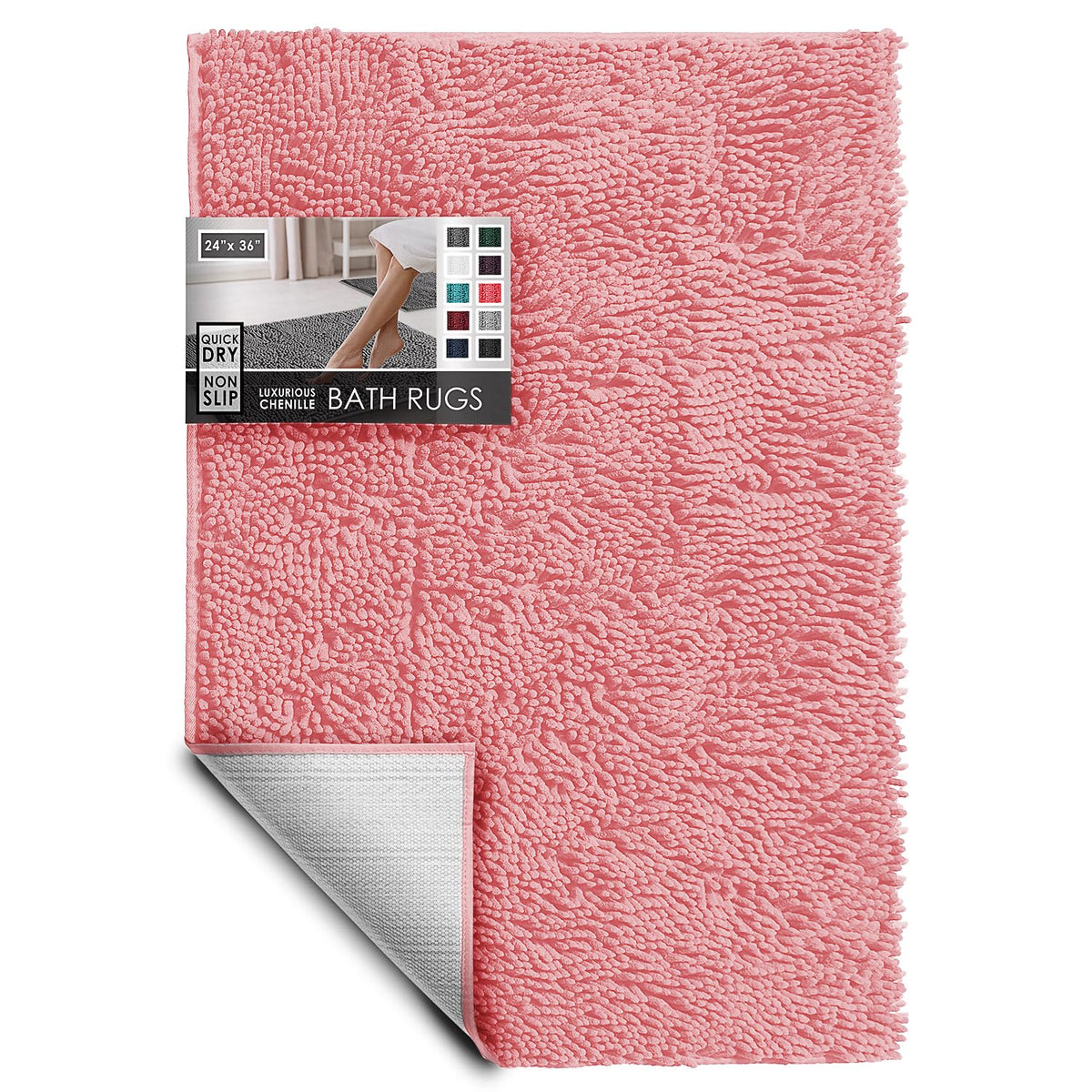 Hearth & Harbor Bathroom Rugs, Chenille Bath Mat - Machine Washable Bath Mats for Bathroom Non-Slip Backing Rubber, Quick Dry Bathroom Mat, 17 x 24 + 20 x 32 - Hunter Green
