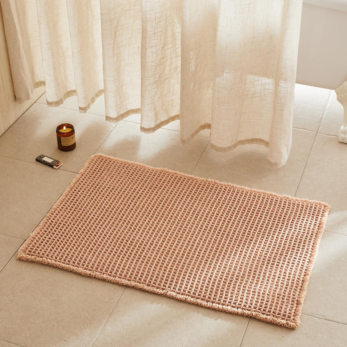 TYUU Waffle Bath Mat, Boho Bathroom Rugs Non Slip Washable, 30x20 Khaki
