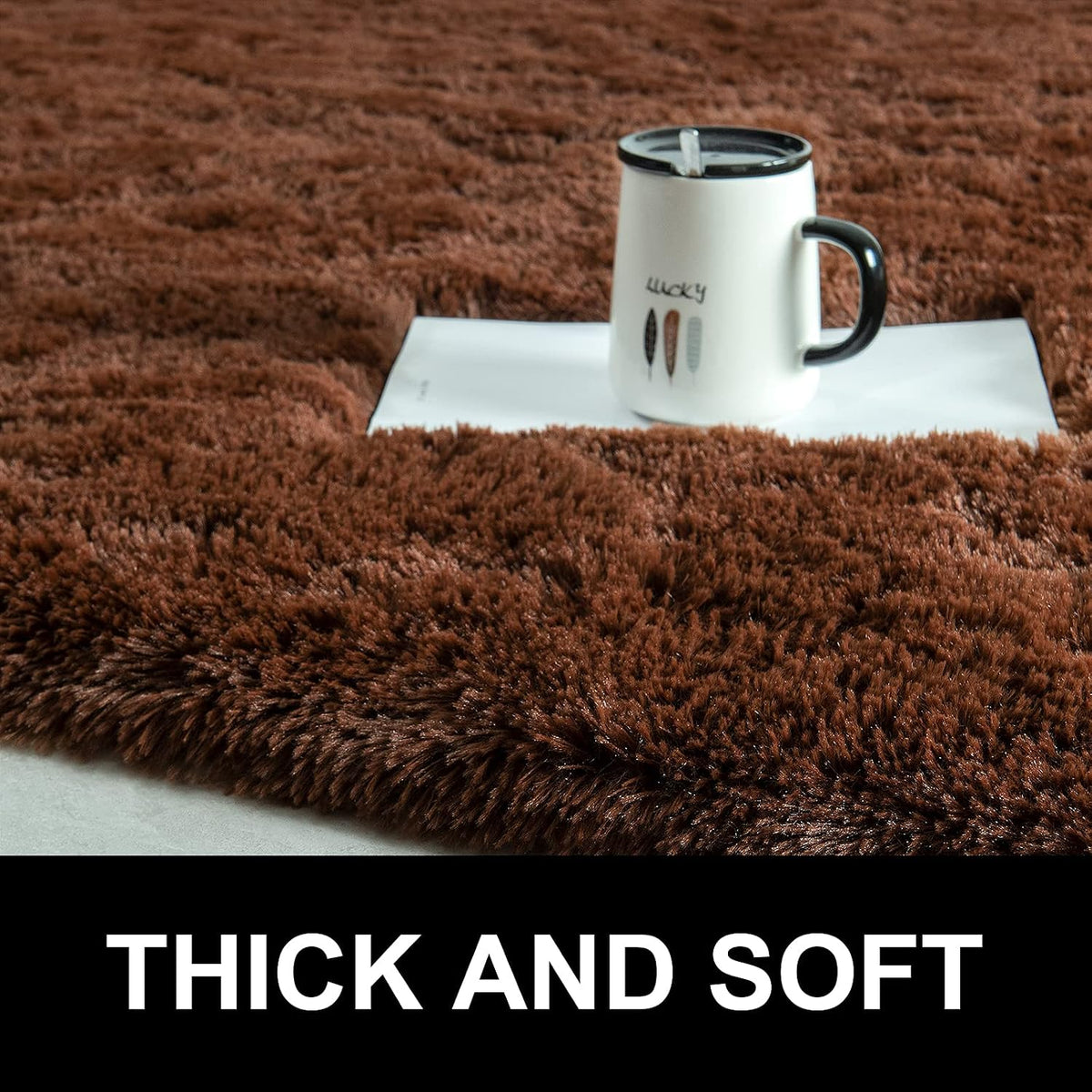 LOCHAS 2x3 Area Rugs Fluffy Living Room Carpets for Kids Bedroom, Brown