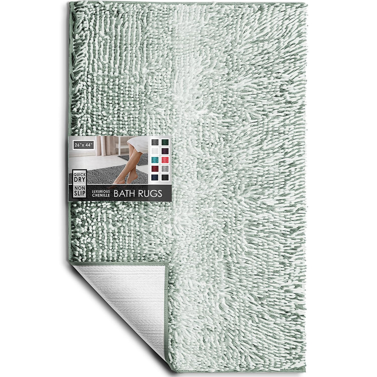 Hearth & Harbor Bathroom Rugs, Chenille Bath Mat - Machine Washable Bath Mats for Bathroom Non-Slip Backing Rubber, Quick Dry Bathroom Mat, 17 x 24 + 20 x 32 - Hunter Green