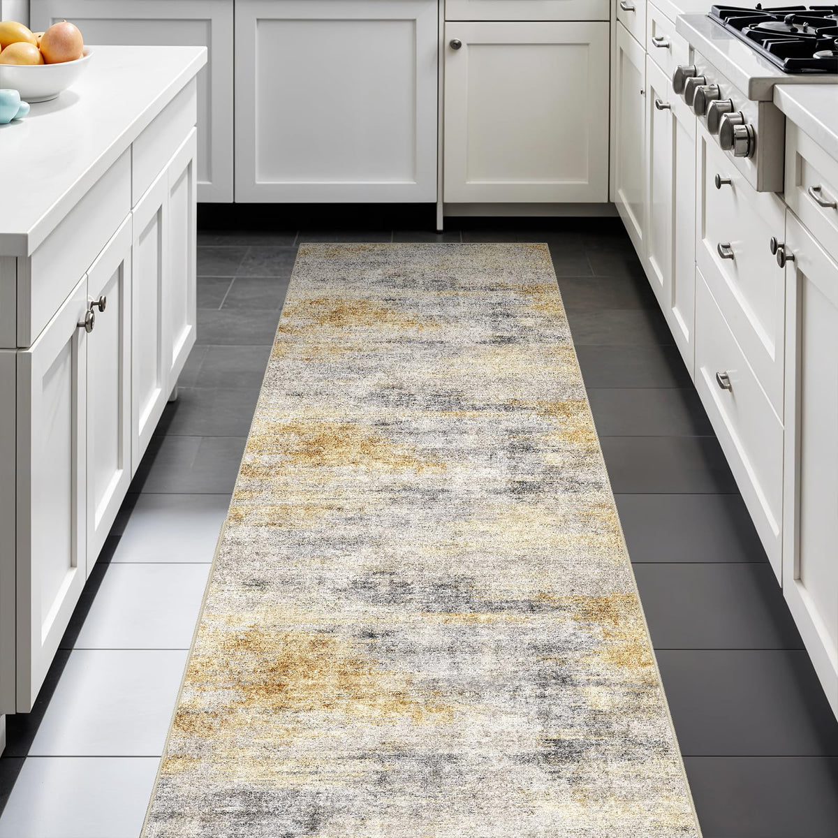 2x5 Runner Rug Washable Moroccan: Non Slip Kitchen Long Floor Mat Beige
