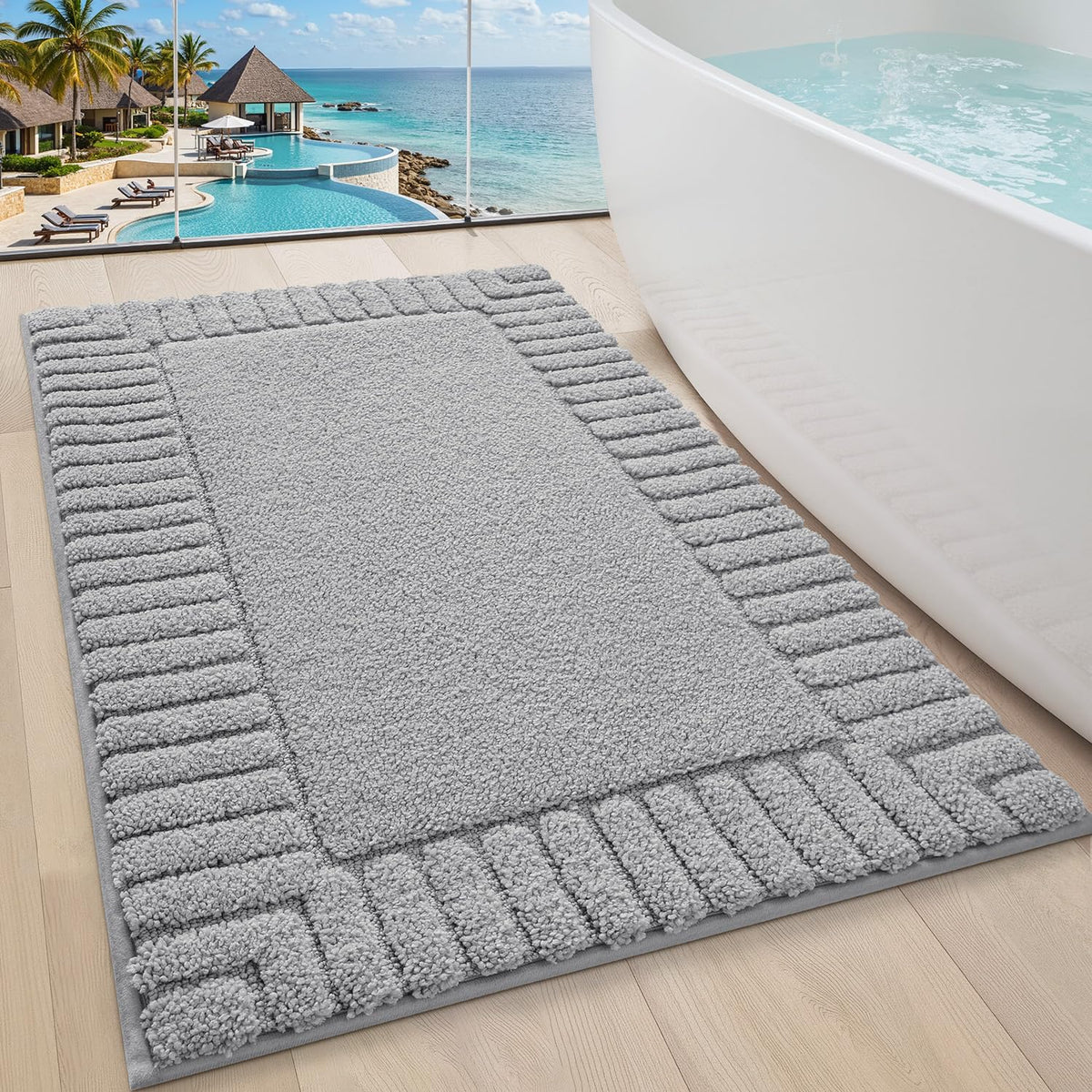 LUMI Soft Bathroom Rugs Absorbent, Non Slip Bath Mat 20x32, White
