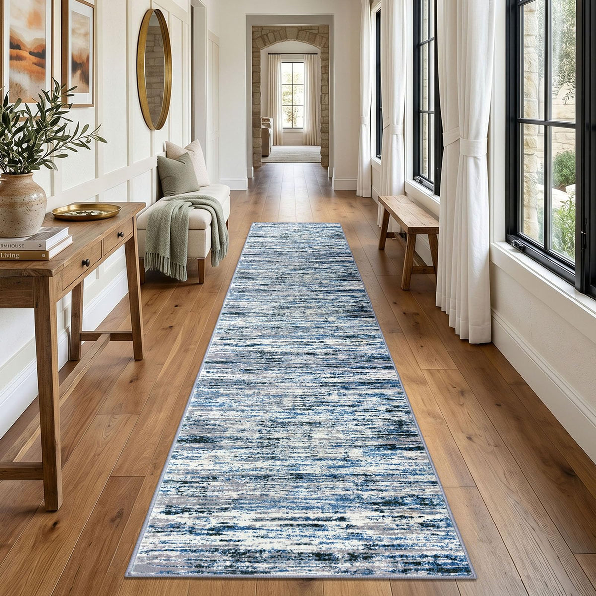 Lansny Abstract Washable 2x6 Runner Rug Non Slip Runners for Hallway