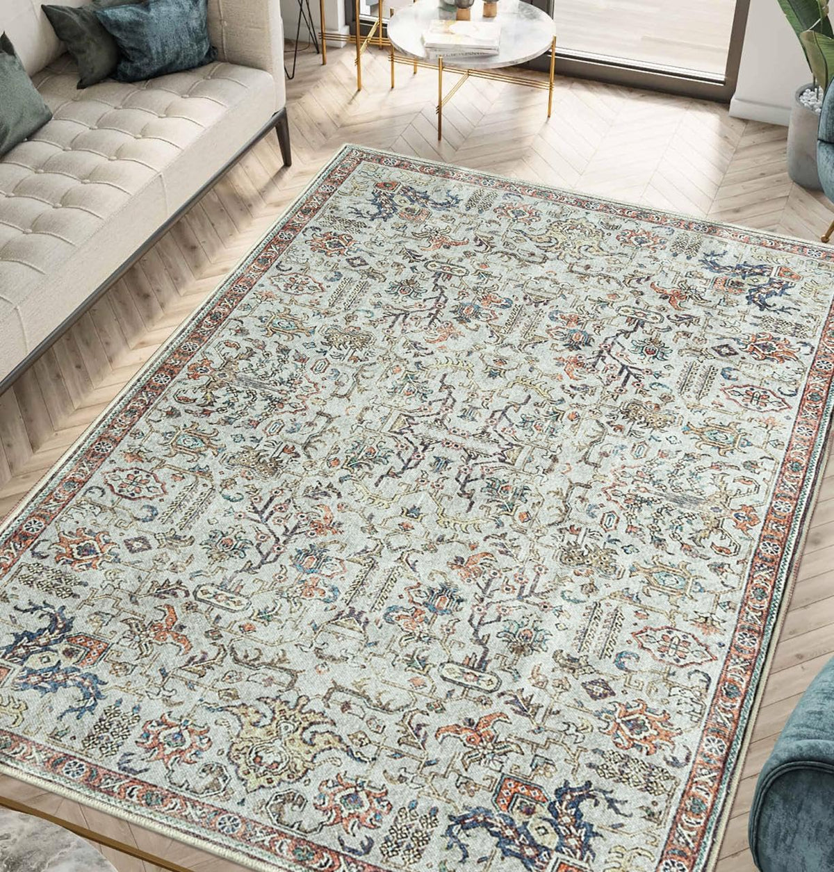 Keen Home Design Vintage Washable Entryway Rug, Non-Slip Low Pile, 2x3