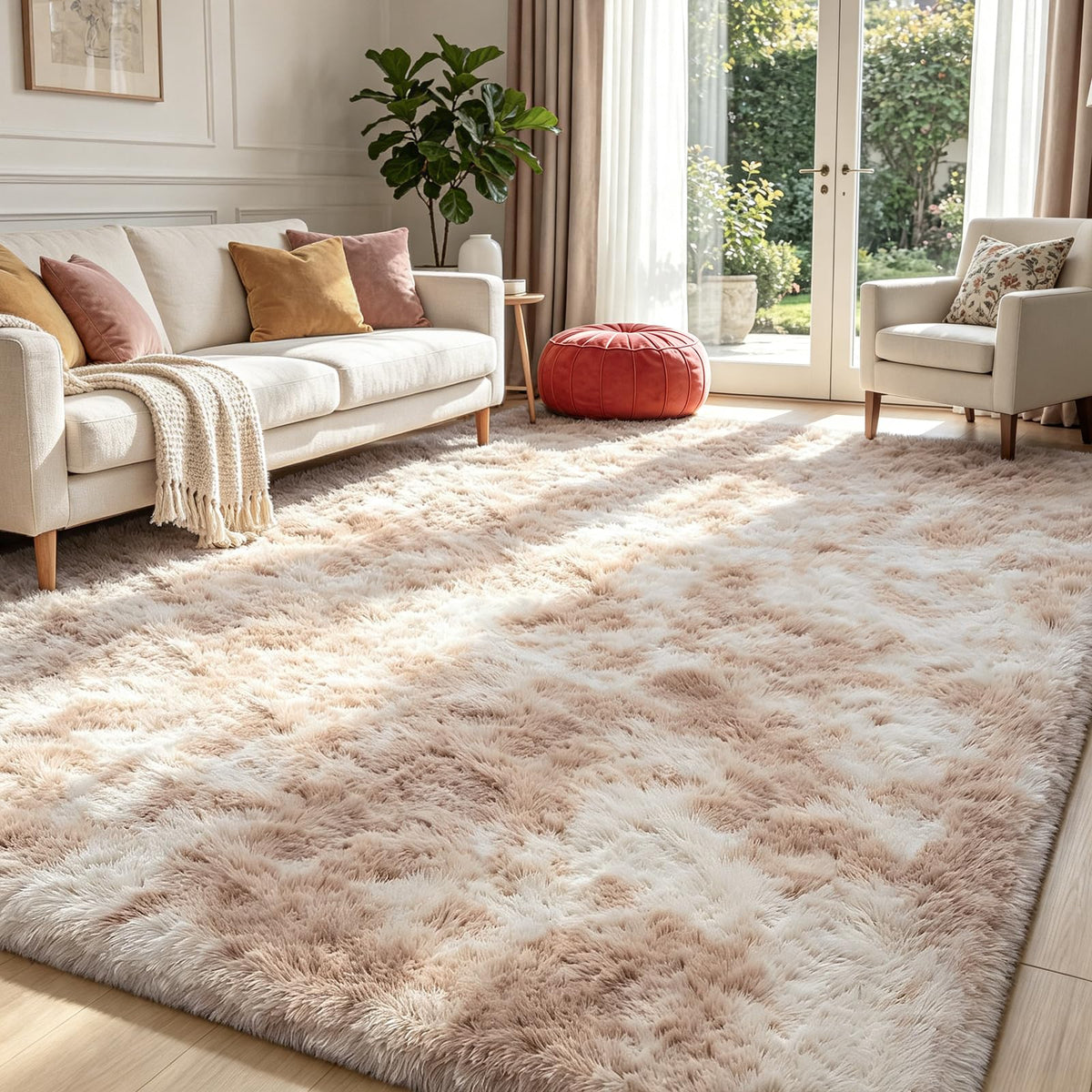 Beige 2x4 Area Rugs for Bedroom, Fluffy Shag Rug Small Rug Bedside Carpet