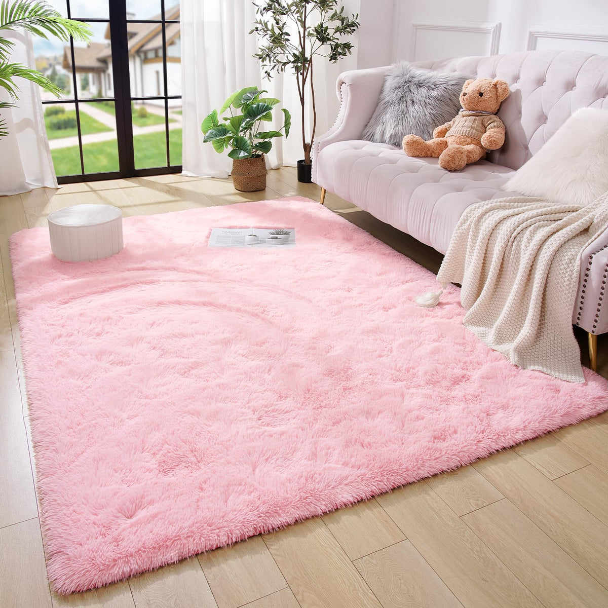 Amearea Shag Fluffy Small Rug, 2x4 Throw Rugs for Bedroom Girls, Black