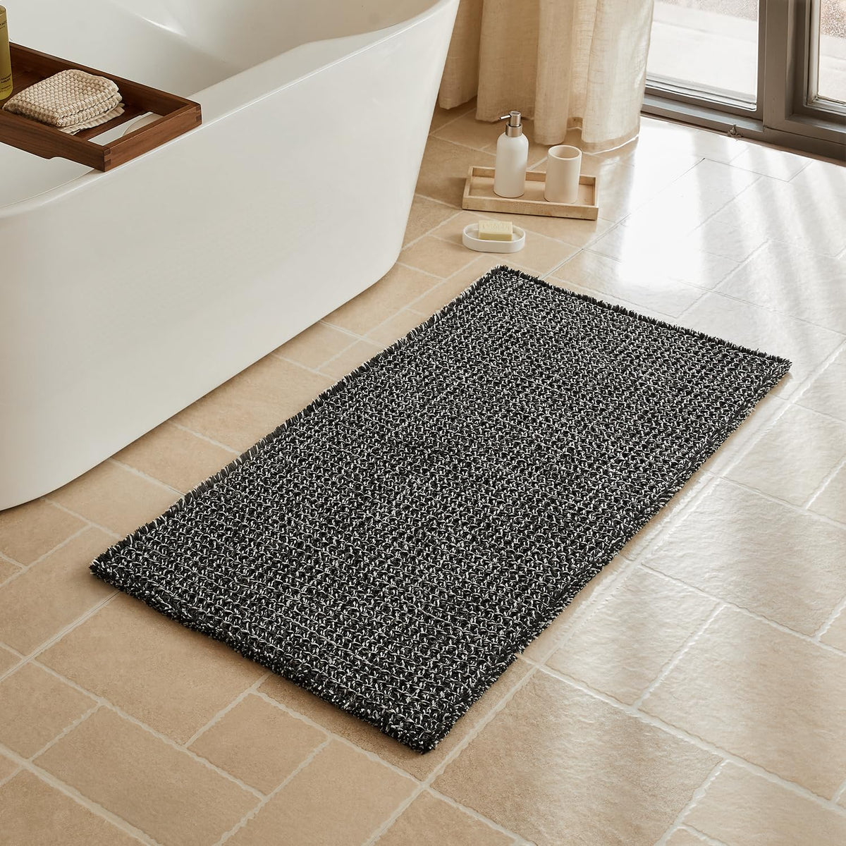 Triohero Waffle Bath Mat, Small Boho Bathroom Rugs Non Slip, 16x24 Khaki