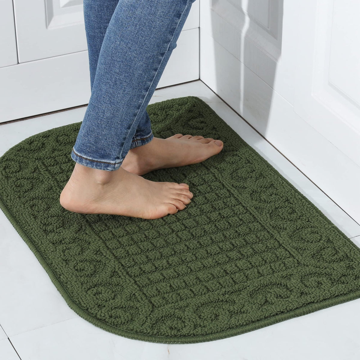 COSY HOMEER 27x18 Half Round Kitchen Rug,Non Slip Washable Mat,Burgundy 1PC