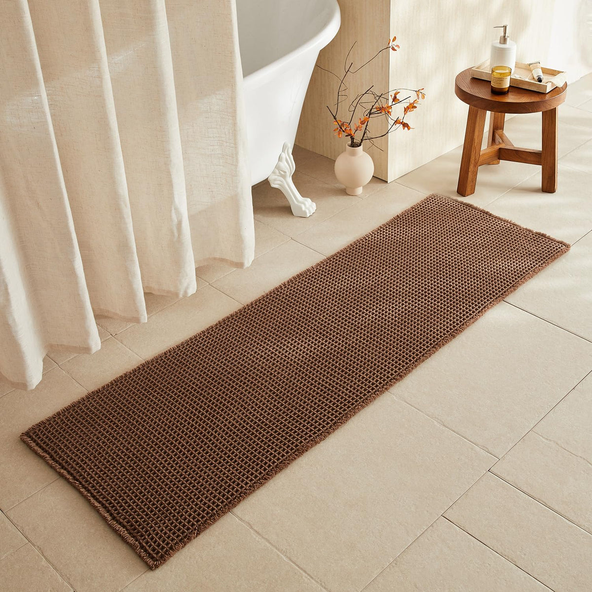 TYUU Waffle Bath Mat, Boho Bathroom Rugs Non Slip Washable, 30x20 Khaki