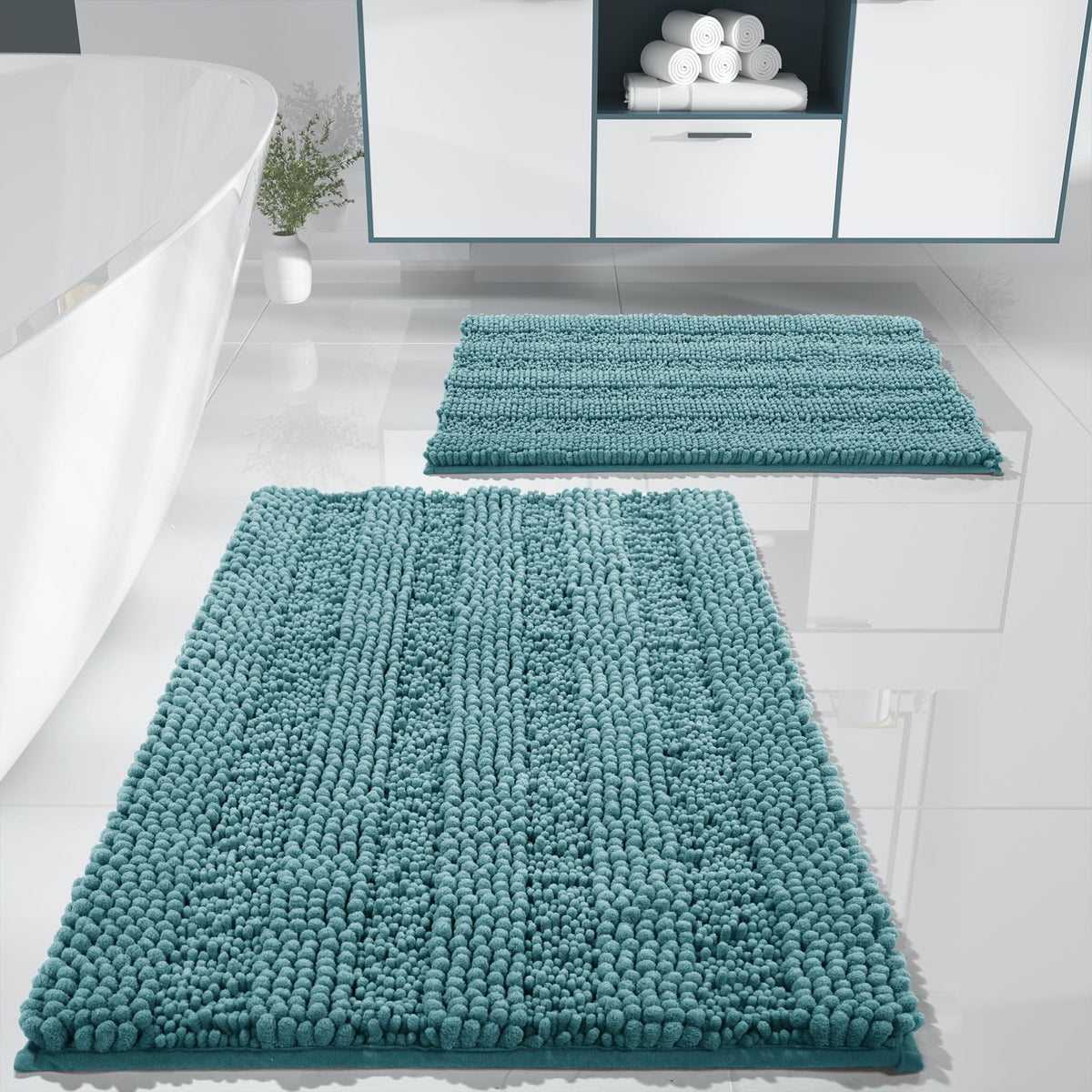 Yimobra Bathroom Rug Set 2 Piece, Absorbent Bath Mat Set, 32x20+24x17, Gray