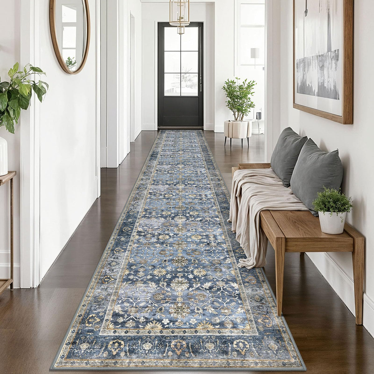 KUTA Vintage Floral Washable 2x3 Rugs for Entryway Blue Grey Beige