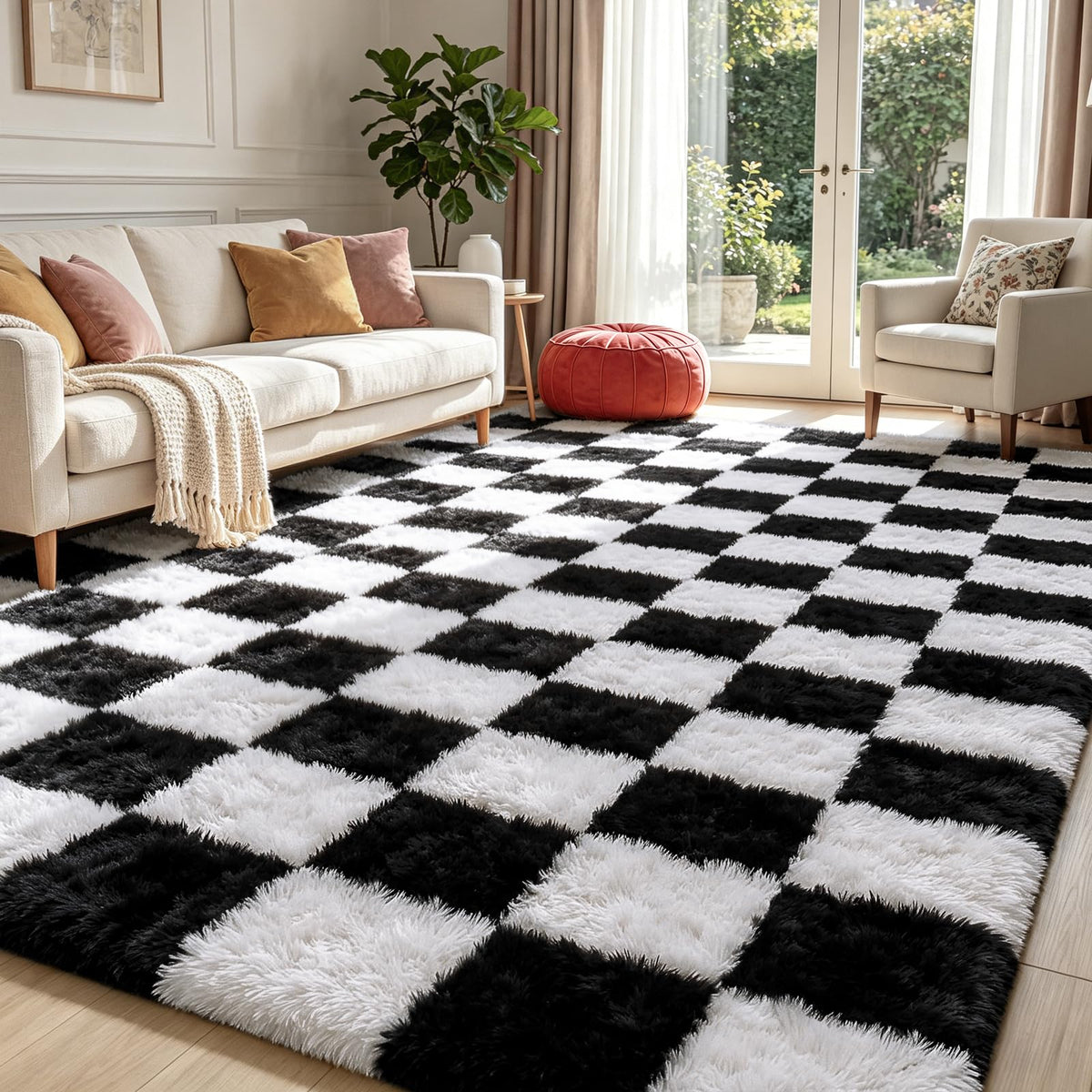 Beige 2x4 Area Rugs for Bedroom, Fluffy Shag Rug Small Rug Bedside Carpet