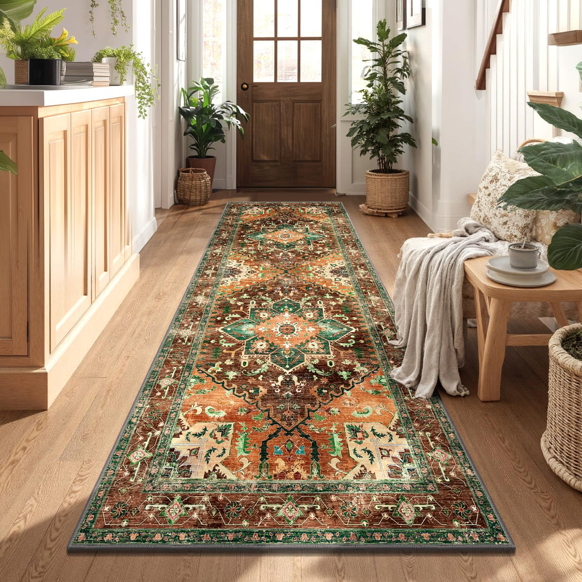 Yamaziot Washable Runner Rug, 2x8 Non-Slip Boho Vintage Hallway Kitchen Rug