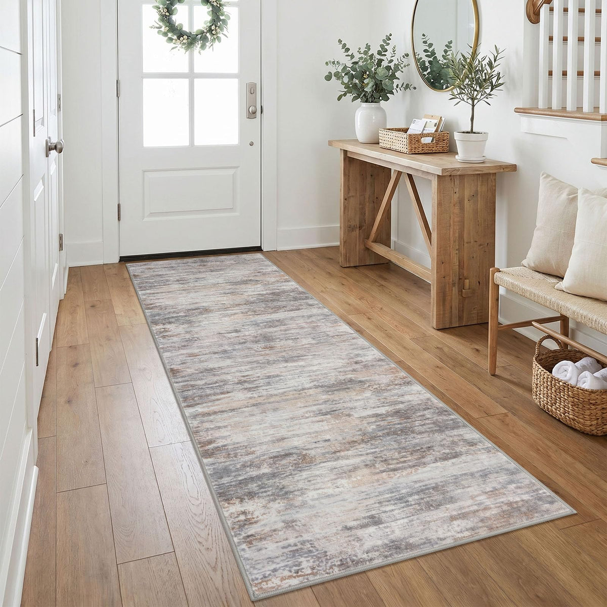 KOZYFLY Abstract Rugs for Entryway 2x3 Washable Small Area Rug Grey-Blue
