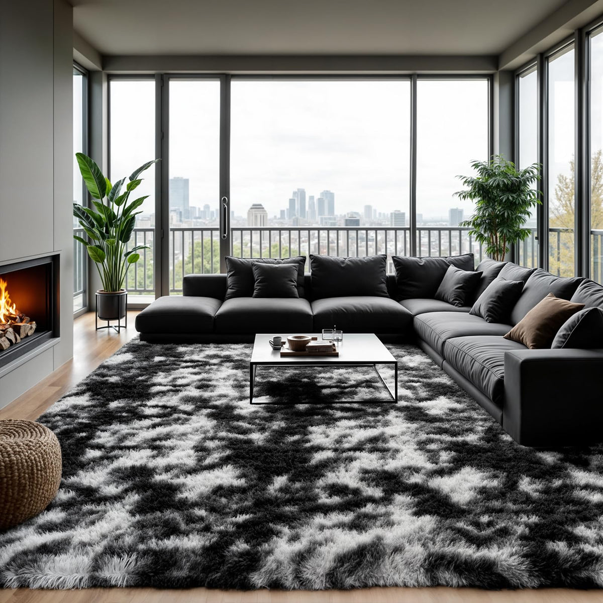 Zentavio 2x6 Runner Rugs for Hallway Shag Soft Bedroom Bedside Rugs Non Slip Fluffy Carpet for Kids Girls Boys Home Decor Aesthetic Dorm Nursery Tie-Dyed Black Grey