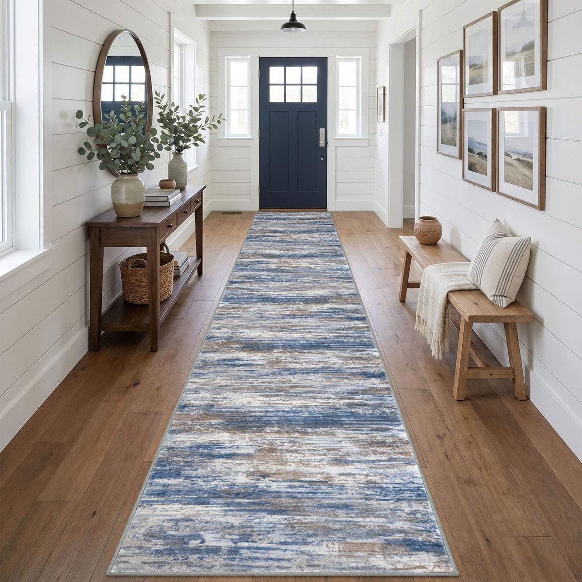 KOZYFLY Abstract Entryway Rug 2x3 Washable Door Mat Indoor Blue Beige