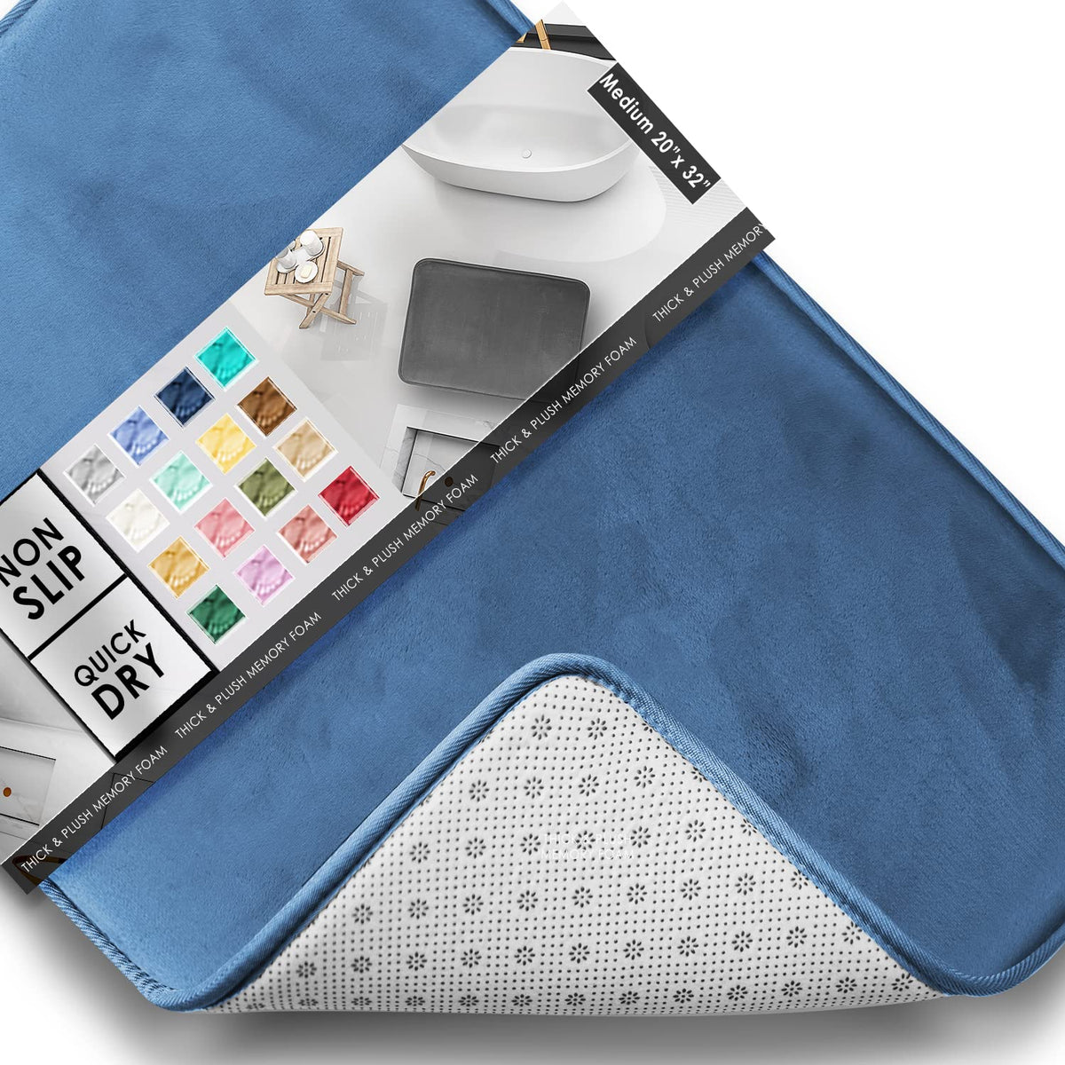 Clara Clark 3 Piece Bathroom Rugs Bath Mat Set, Velvet Memory Foam Bath Mats for Bathroom - Non-Slip, PVC Backing Bath Rugs, Washable - Dries Quickly, Grey