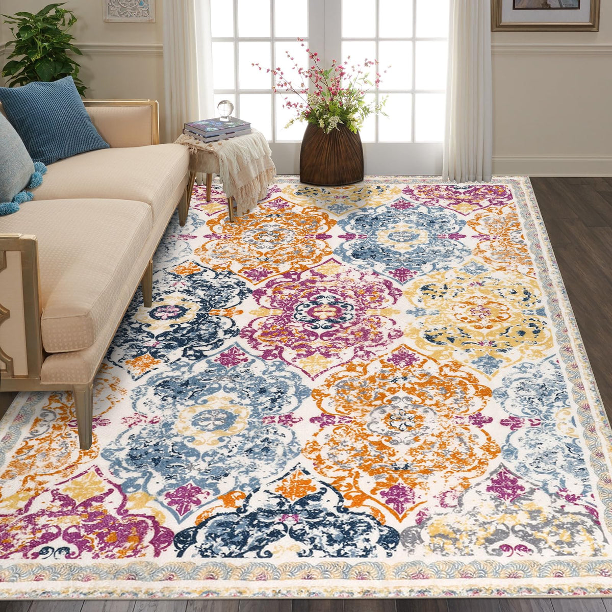 Vaukki Hallway Runner 2x6 ft, Grey Vintage Shaggy Soft Kitchen Rug