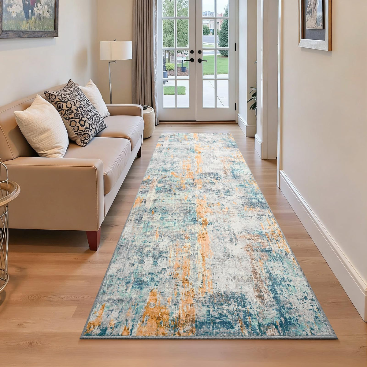 Ompaa 2x6 Rug Runners for Hallways Kitchen Runner Rug Non Slip Washable Grey Long Runner Rugs with Rubber Backing Soft Abstract Carpet Runner for Hallways, Kitchen, Bedroom, Bathroom, Entryway