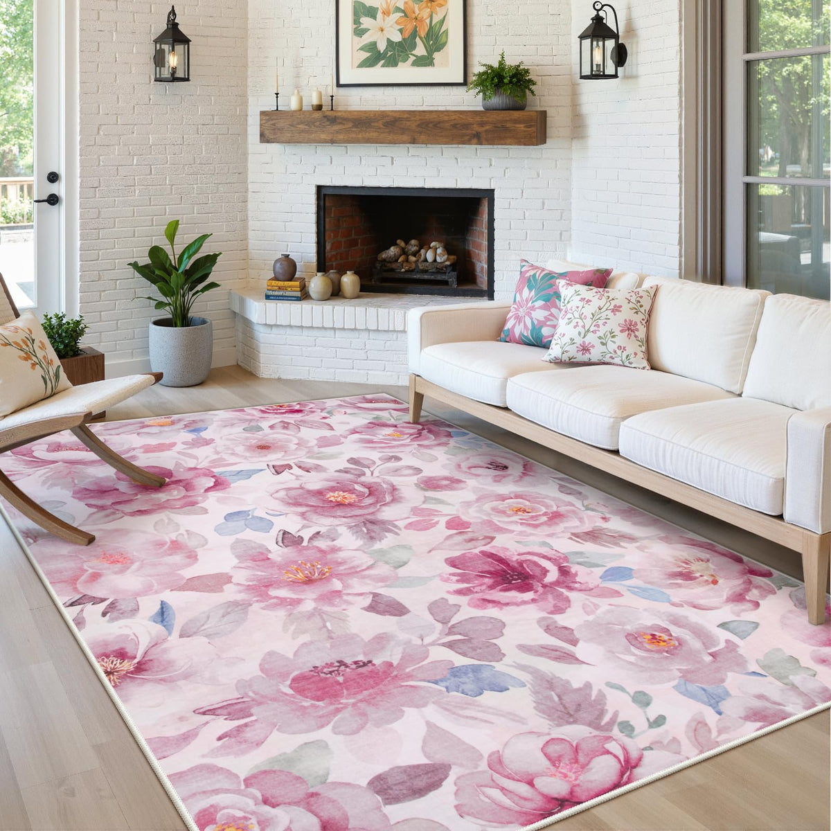 Lahome Floral Pink Bathroom Rug Runners for Hallways Non Slip 2x6